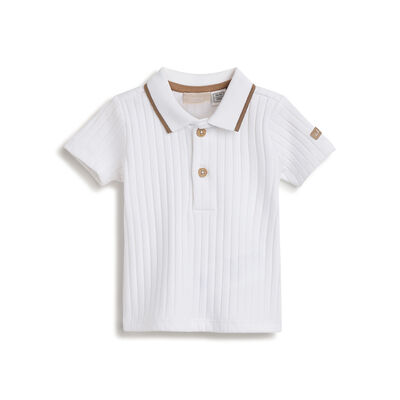 Boys White Solid Short Sleeve Polo